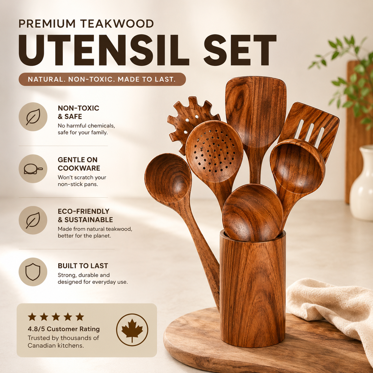The Everwood | 10-Piece Premium Teak Wood Utensil Set