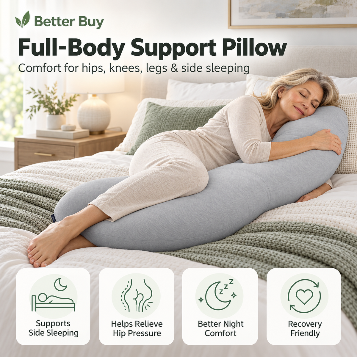 Hip-Align Side Sleeper Support Pillow